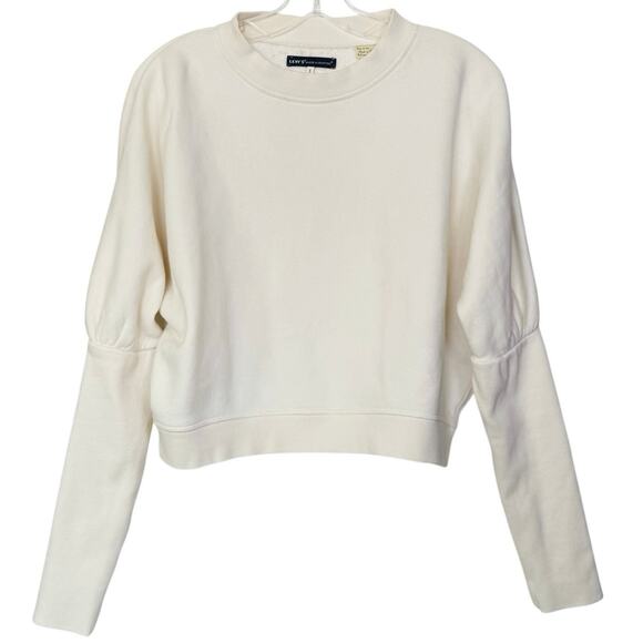 Levi's Cropped Sweatshirt Drop Shoulder Batwing Sleeves Size Small Off White - Picture 1 of 11